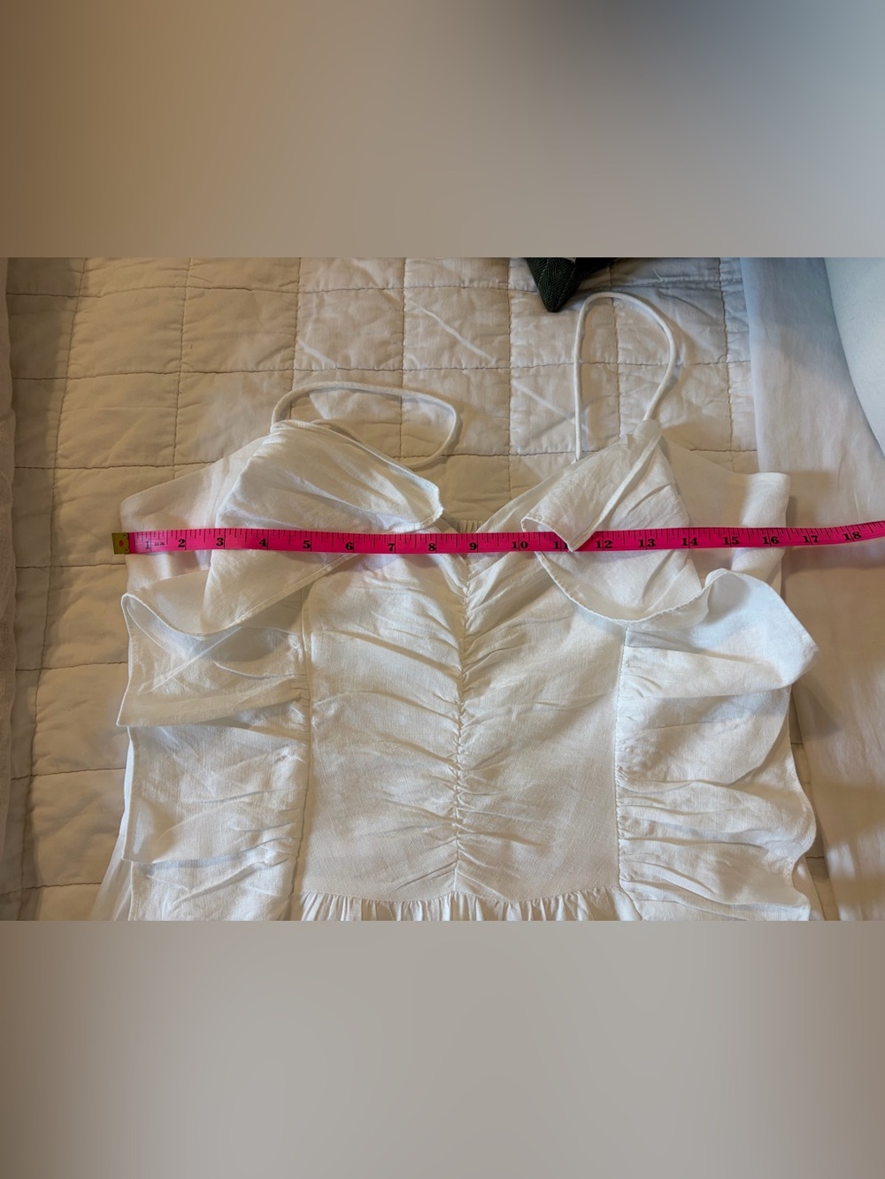 H&M White Ruffle Linen Blend Midi Dress with Spaghetti Straps - Picture 5 of 8